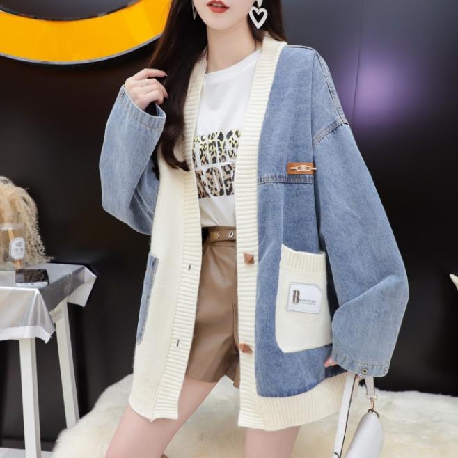 Dimanaf 2025 Autumn New Jacket Women Sweaters Coat Patchwork Coat Cardigan Knitting Pockets Sweater