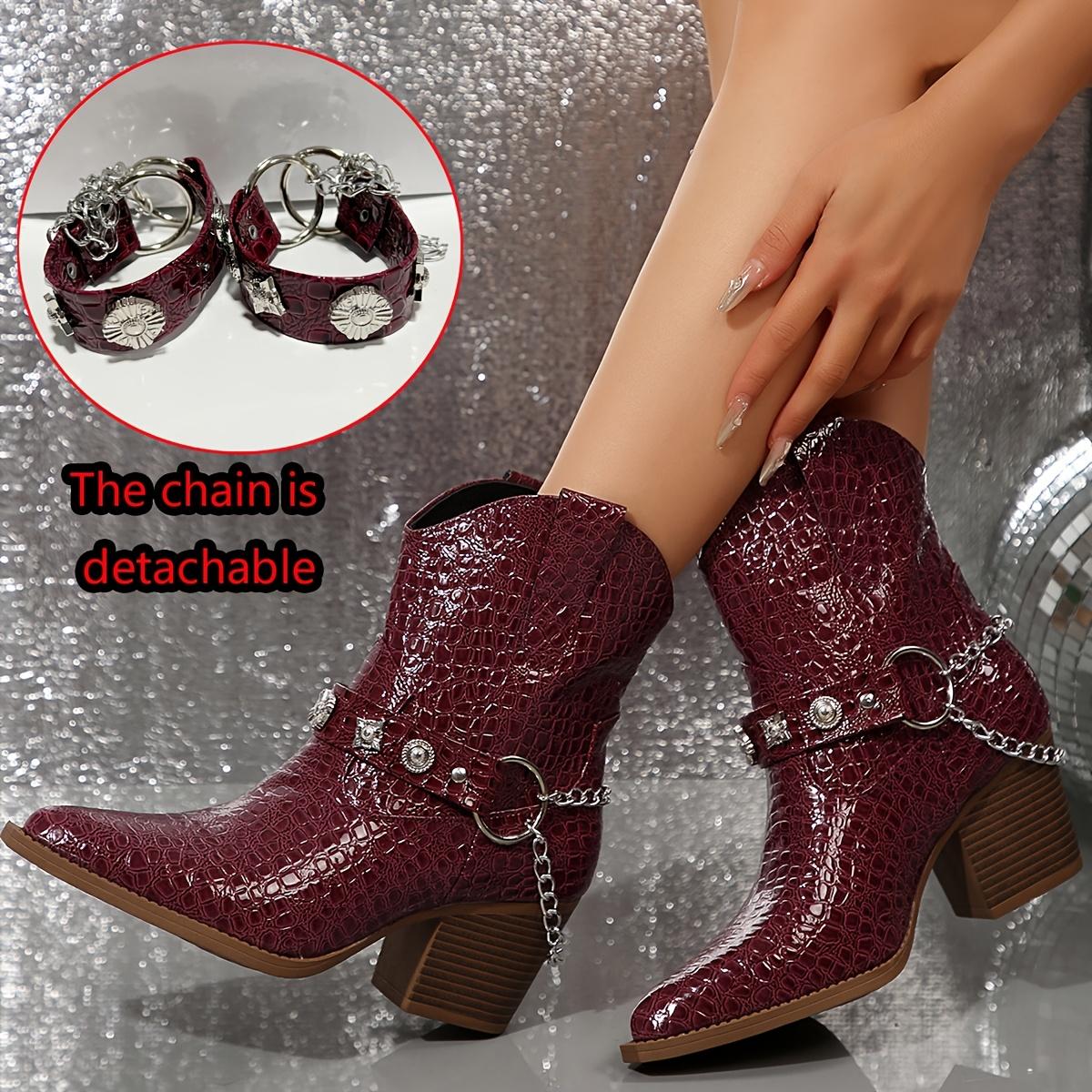 

Шикарные женские черные ботильоны с металлической пряжкой и цепочкой - Острый носок, Массивный каблук, Искусственная кожа 43 фуксия