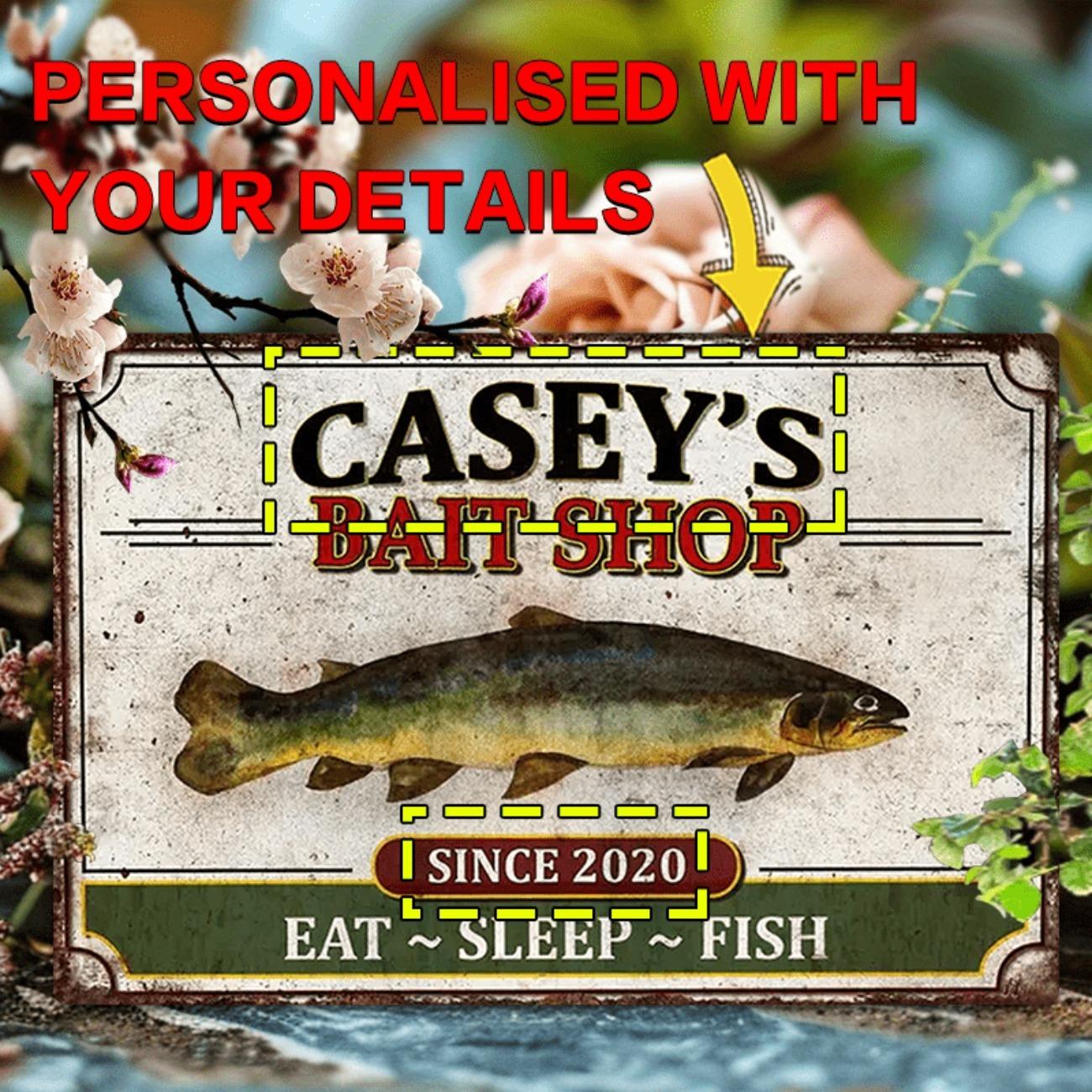 

Personalized Metal Tin Sign Custom Bait Shop Pub Man Cave Wall Art белый
