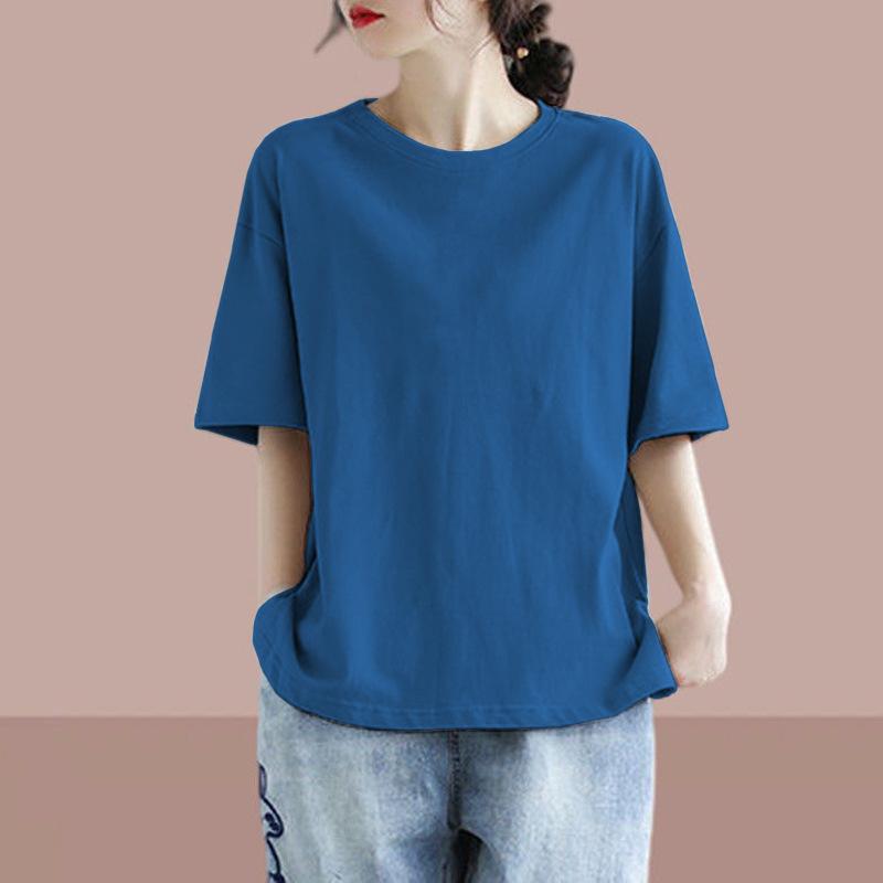 

Летний новый универсальный дофаминовый топ с коротким рукавом большого размера женская свободная повседневная удобная футболка женская 4XL синий