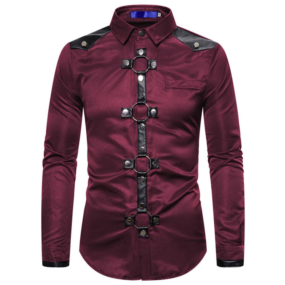 2026 New Men s Shirt Gothic Style Rivet Casual Long Sleeve Shirt Men s Costume S вино красного