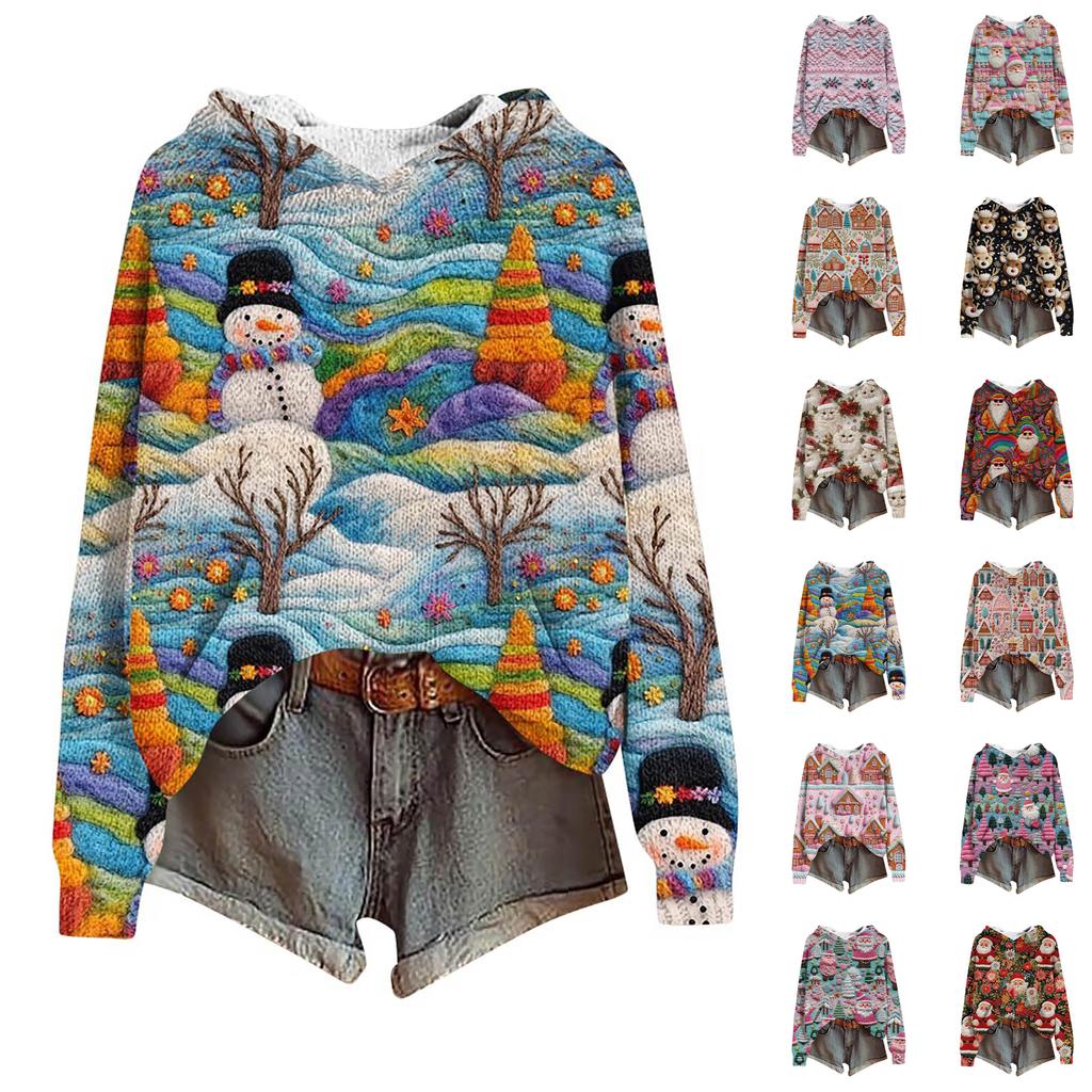 Christmas Sweatshirts For Women Knit Sweater Cute Shirt Fall Pullover Hooded Sweatshirt