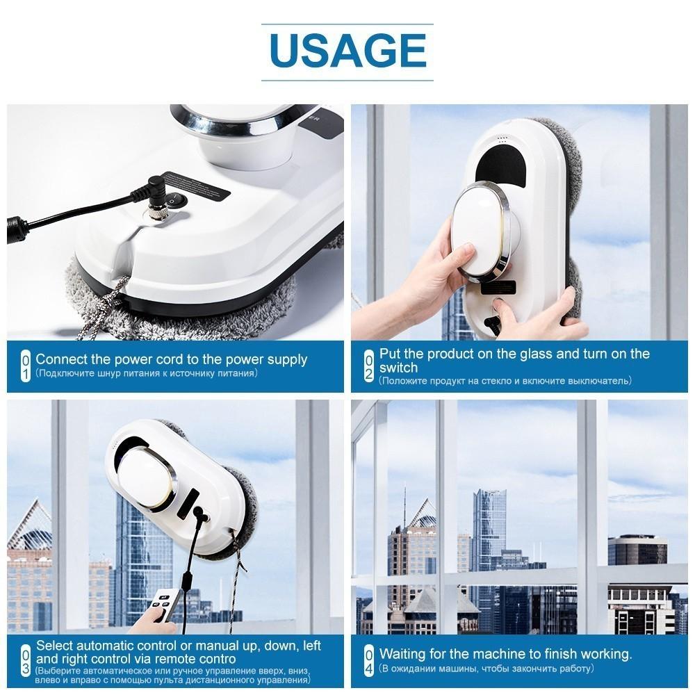 Robot Pulitore per Finestre Domestico Intelligente Ultrasottile Aspirapolvere Automatico ad Ultrasuoni Telecomando Robot per la Pulizia del Vetro