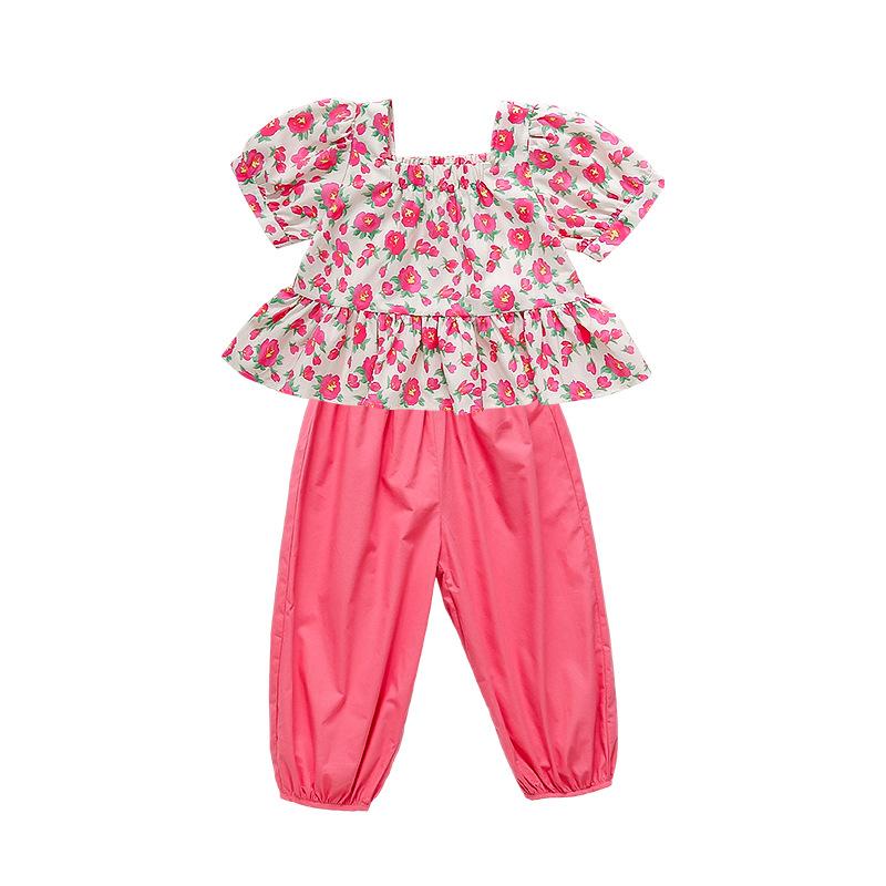 New Stylish Summer Outfit For Girls: Short-Sleeved Floral Dress With Square Collar For Little Girls And Toddlers Casual And Fashionable