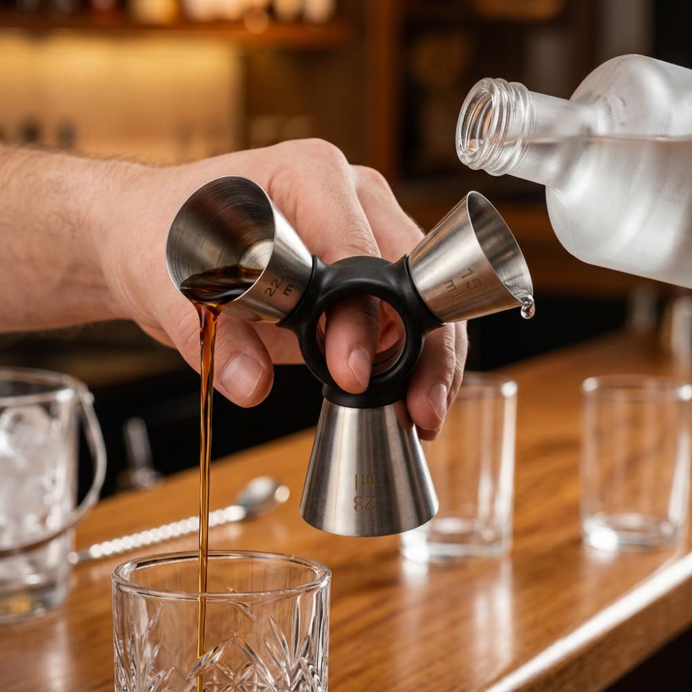 304 Stainless Steel 3 End Bar Measuring Cup Ergonomic Design Stainless Steel Jigger  Bar