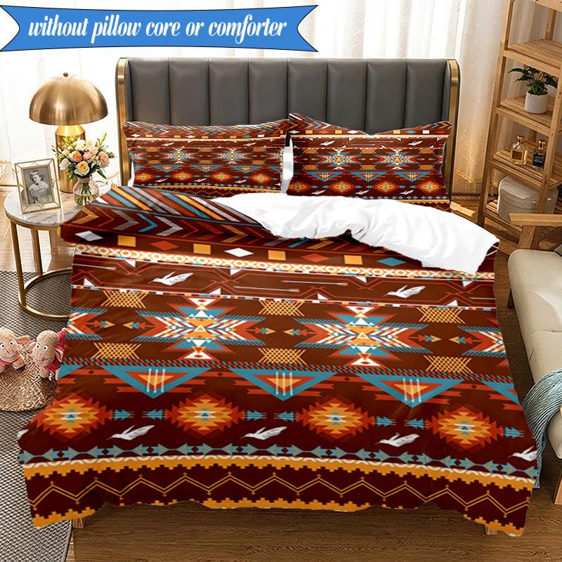 3PCS Native American Pattern Bedding Set,Including 1pc Duvet Cover And 2pcs Pillowcases Perfect for Bedroom, Dormitory, Fan Christmas Gift