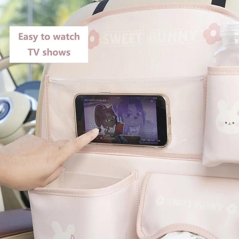 Premium Car Seat Back Storage Bag Organizer Bear Bunny Multifunctional Car Back Seat Anti-Dirty Anti-Kick Storage Pad Car Accessories