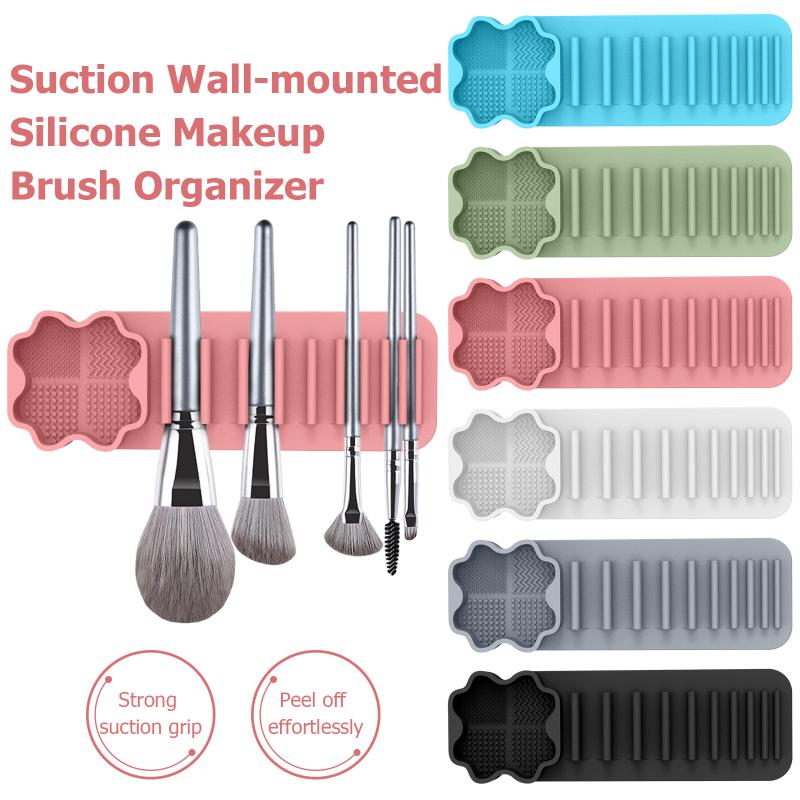 Silicone Makeup Brush Cleaner Tool Wall Mounted Suction Cup Makeup Brush Drying Rack Cleaning Drying Makeup Brush