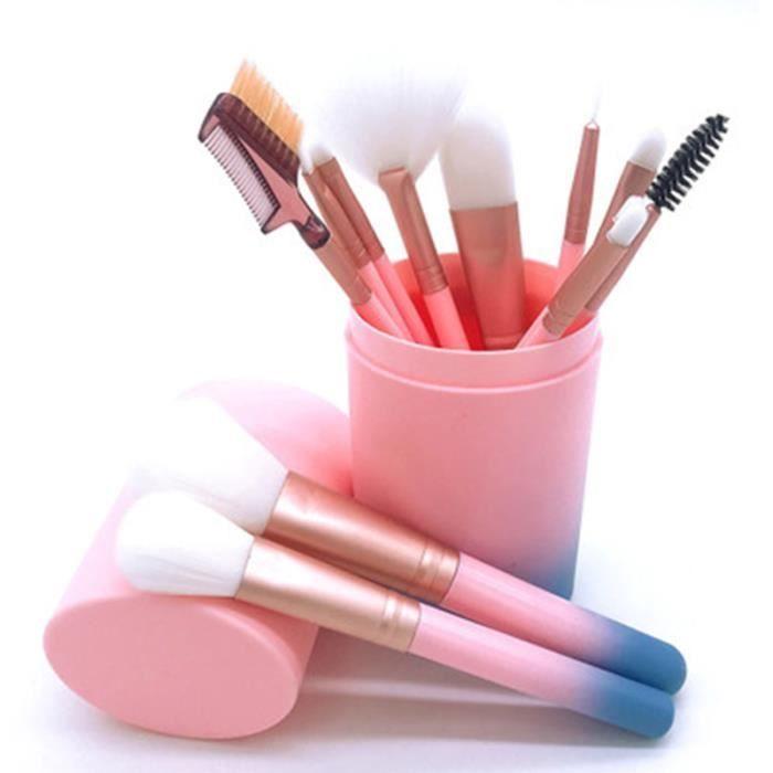 12 pièces Kit De Pinceaux De Maquillage rose Dégradé Poignée En Plastique En Nylon Cheveux Fondation Brosse Ensemble.