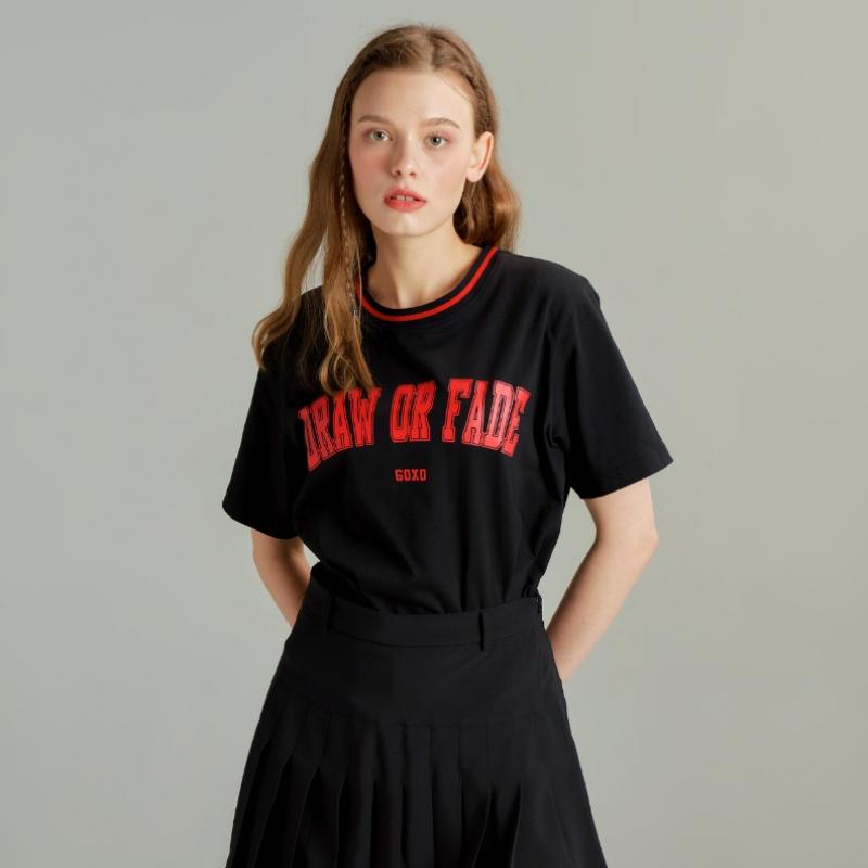 Goxo Round ShorT Sleeve T shirT Black Drawfade