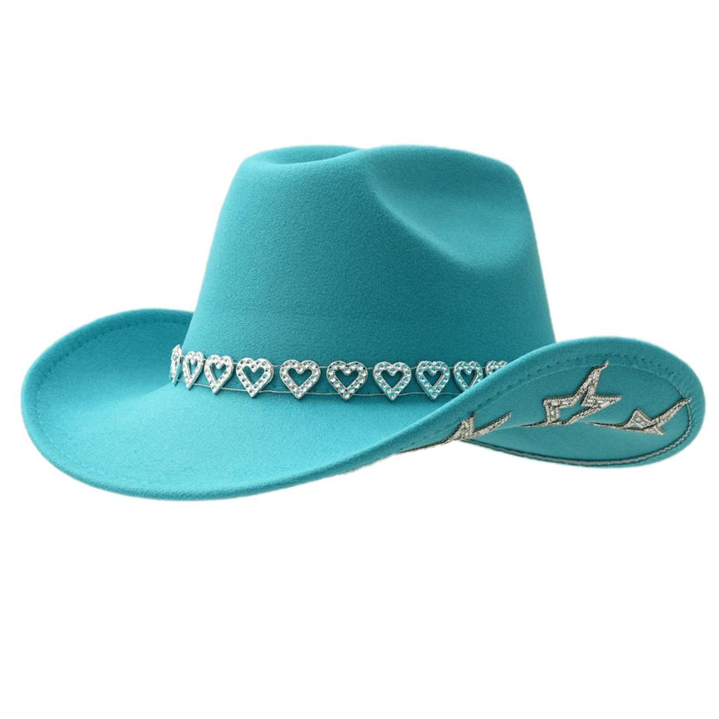Popular love rhinestone cowboy hat women's western woolen big brim sun hat fashion personality trend hat