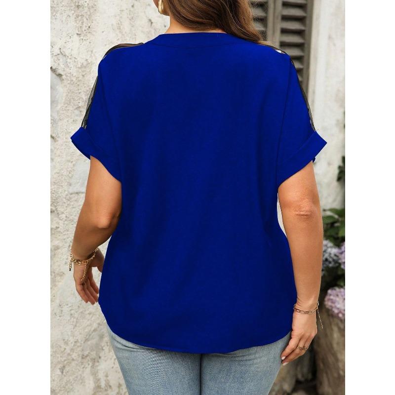 Summer New Mesh Sequin V-neck Popular Fashion Casual Loose Top