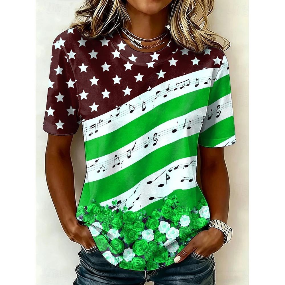 American Independence Day Women's T Shirt Print Graphic Flag Tie Dye Stylish Classic Casual Short Sleeve V Neck Regular Tops