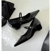 Version peau de mouton~ Tempérament boucle un mot talon épais Mary Jane chaussures chaussures pour femmes chaussures pointues simples bouche légère talons hauts de ville