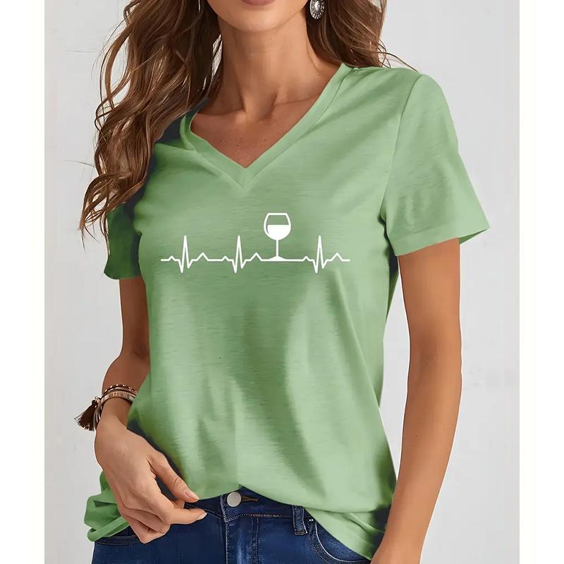 

Модные весенние блузки с росписью винных бокалов, футболки с коротким рукавом и V-образным вырезом, повседневные 8XL зелёный