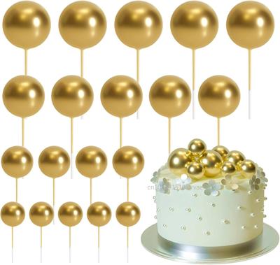 20Pcs Ball Cake Topper Round Mini Balloons Cake Topper Gold Balls Cupcake Toppers Wedding Birthday Valentines Party Cake Decor