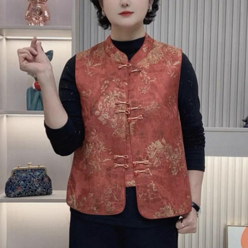 2026 Retro Frog Button Vest - Women s Early Spring & Autumn Jacquard Top 5XL (140-155 kg recommended)