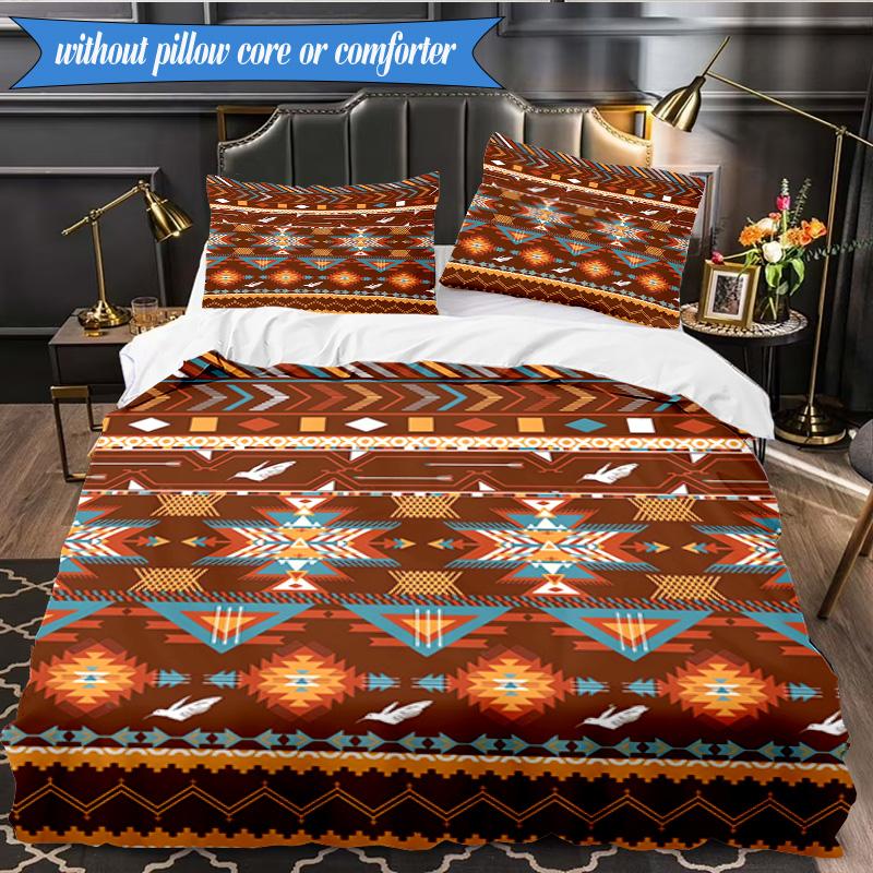 3PCS Native American Pattern Bedding Set,Including 1pc Duvet Cover And 2pcs Pillowcases Perfect for Bedroom, Dormitory, Fan Christmas Gift