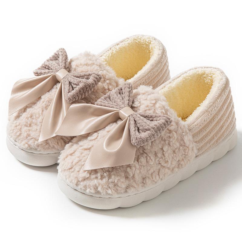 Cotton Slippers Winter Bag Heel Indoor Home Home Bow People Warm and Plush Household Fluffy Slippers Shoes