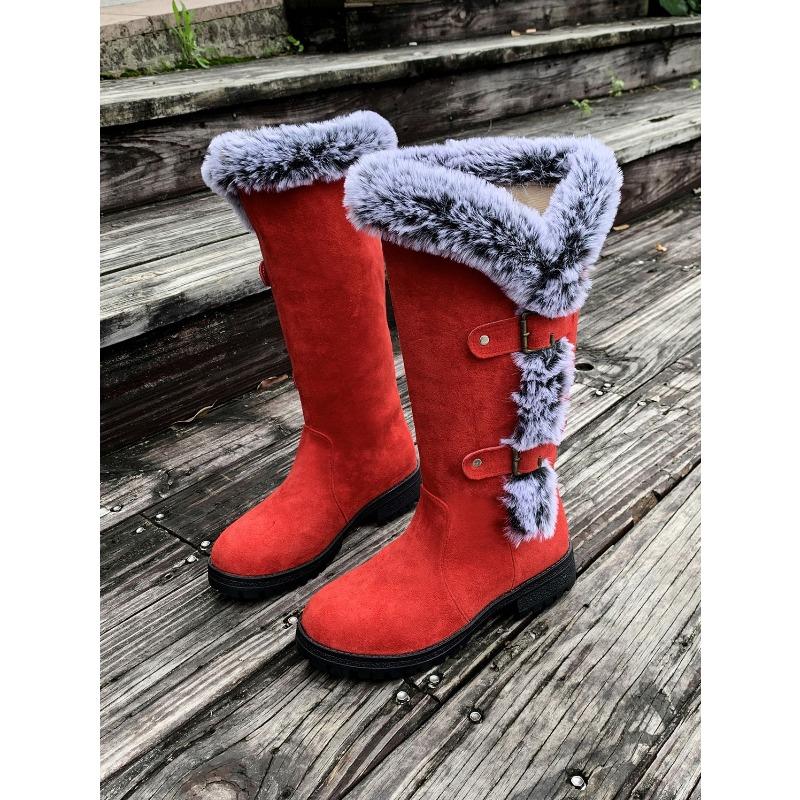 Winter Warm High Snow Boots Women's 2025 New Belt Buckle Plus Size Fleece Thickened Wool Wool Cotton Shoes