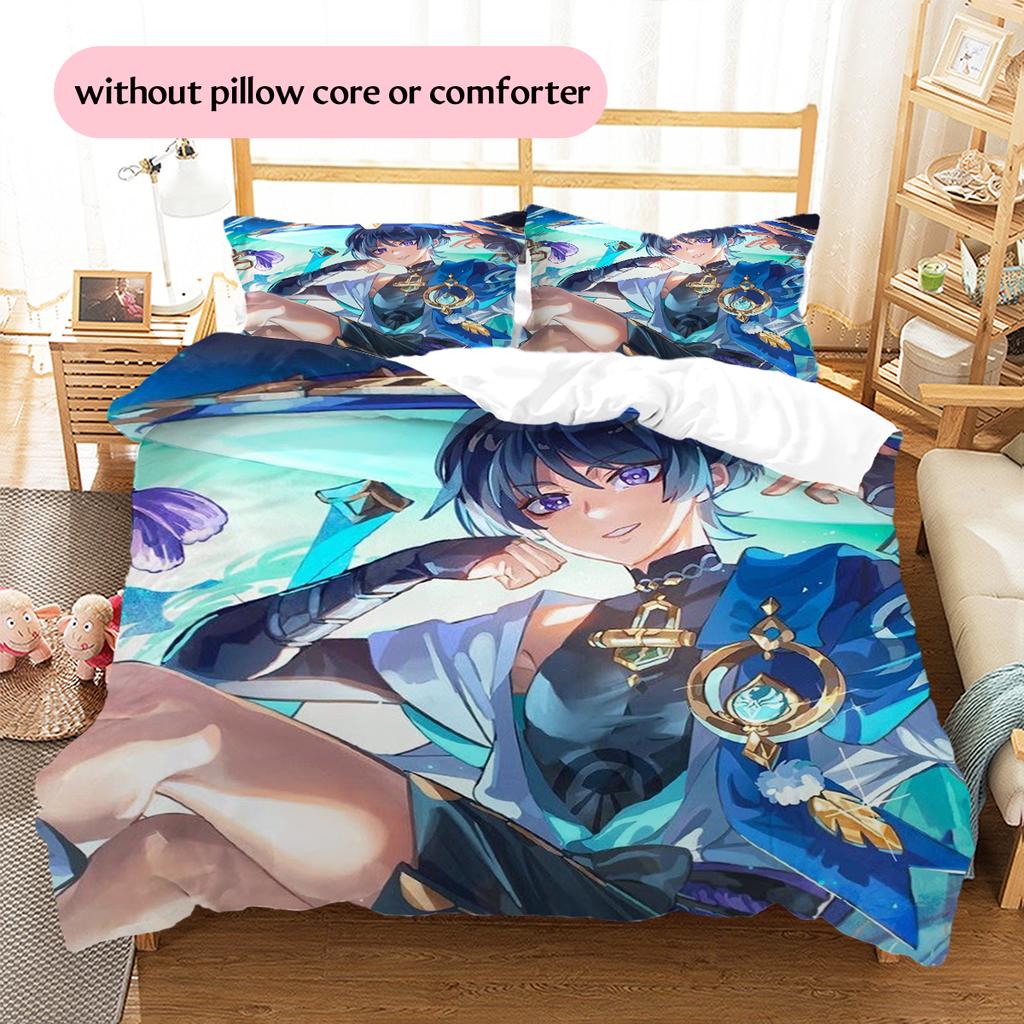 Genshin Impact Wanderer Muster Bettwäsche Heimdekoration Geburtstags- & Festivalgeschenk (1 Bettbezug + 2 Kissenbezüge, ohne Füllung)