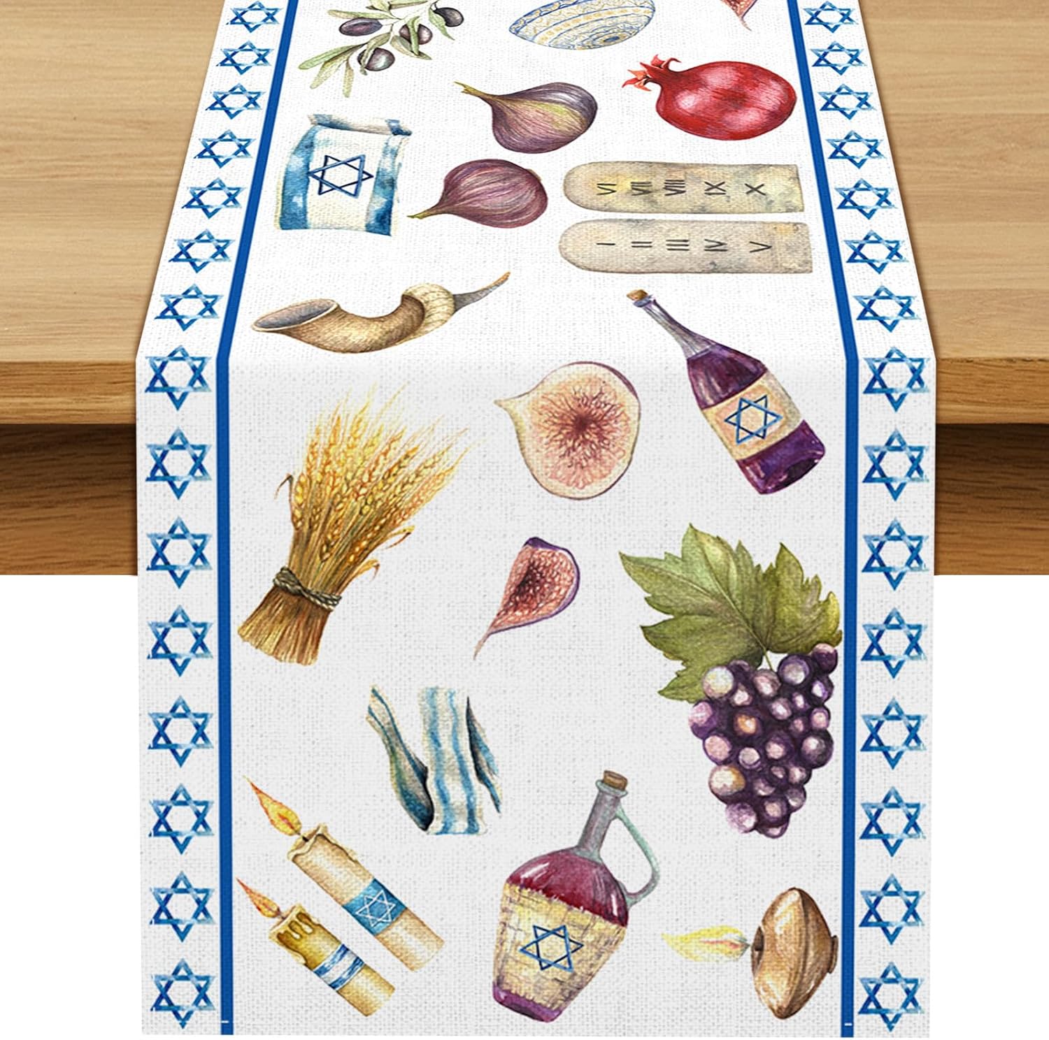Rosh Hashanah Linnen Tafelkleed Feestdecoratie Shana Tova Honing Schapenhoorn Granaatappel Tafelkleed Joods Nieuwjaar Decor 150x33cm
