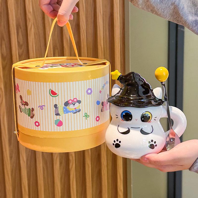Creative funny birthday gift Halloween magic hat cat ceramic mug for boys and girls practical gifts