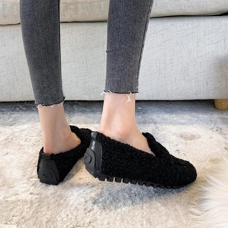 Fashion Lambwool Moccasins Femme Curly Sheep Fur Flats Woman Warm Plush Loafers Winter Cotton Shoes Women Furry Snow Boot