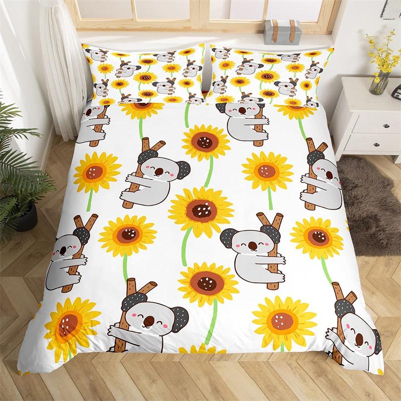 Kids Cute Koala Duvet Cover Microfiber Girls Cartoon Animal Bedding Set Twin King Australia Wild Animals Floral Comforter Cover