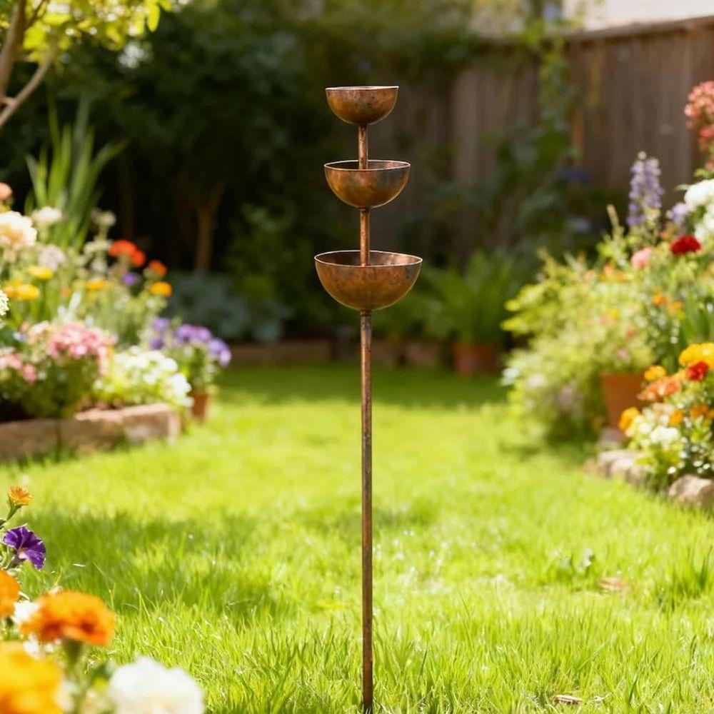 3-Tier Bowl Metal Bird Bath Rusted Bird Feeding Station Garden Rain Catcher Patio Backyard