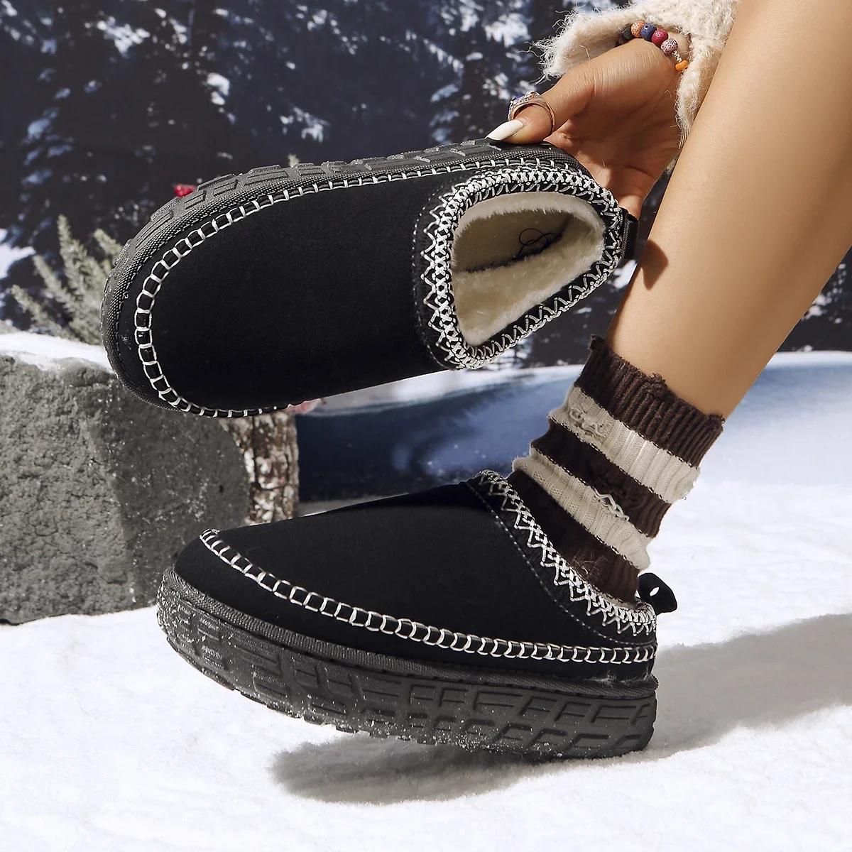 

Fashion Winter Fluffy Plush Womens Slippers outdoor House Thick Bottom Warm snow boots Ladies Non Slip Platform Leisure Cotton boots 41 чёрный