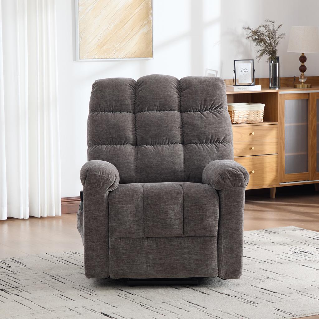 Electric Relax Chair with Stand-Up Assist, Massage and Heat Function, Adjustable Backrest and Footrest As Well As Side Storage Pockets. Gray