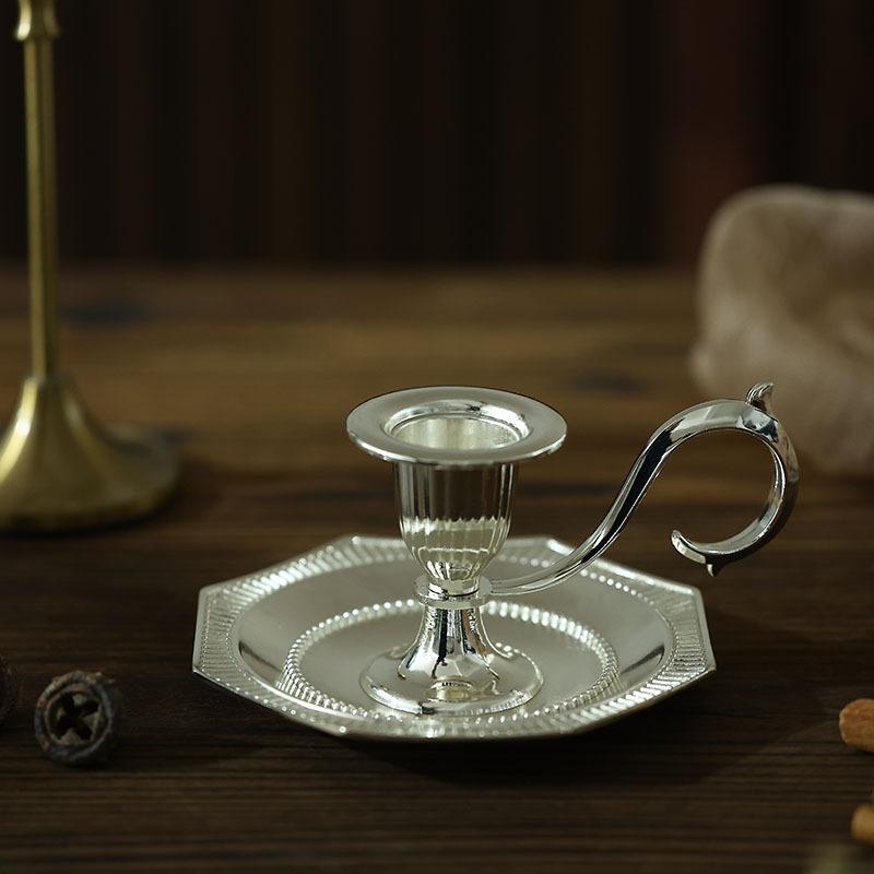 Vintage Metal Candle Holder Plate Set, Romantic Table Decor for Candlelight Dinner, Christmas Party Centerpiece, Home Accent