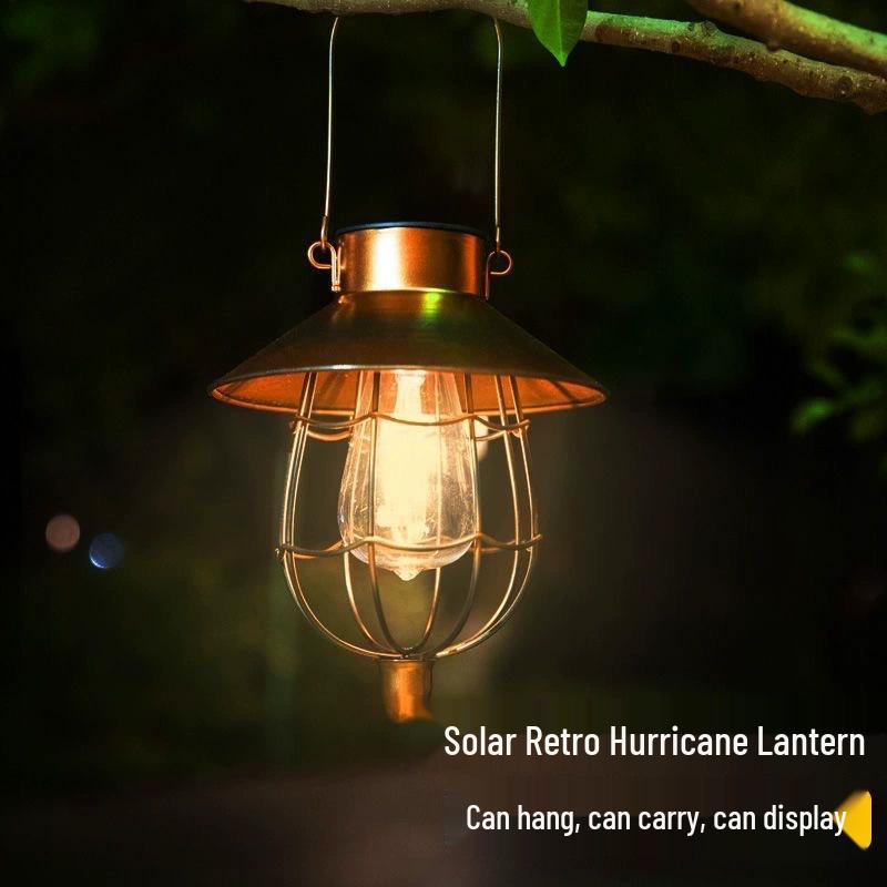 Retro Solar Hanging Lantern: Outdoor Garden, Balcony, & Courtyard Decor - Wrought Iron Atmosphere Night Light
