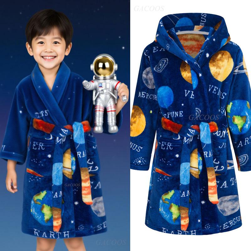 Winter Blue Bathrobe for Boys Girls Kids Sleepwear Children Bath Robe Pajamas Teenages Flannel Loungewear