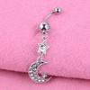 Punk Crystal Moon Dangle Navel Piercing Rings Body 316L Surgical Steel Belly Button Ring Jewelry