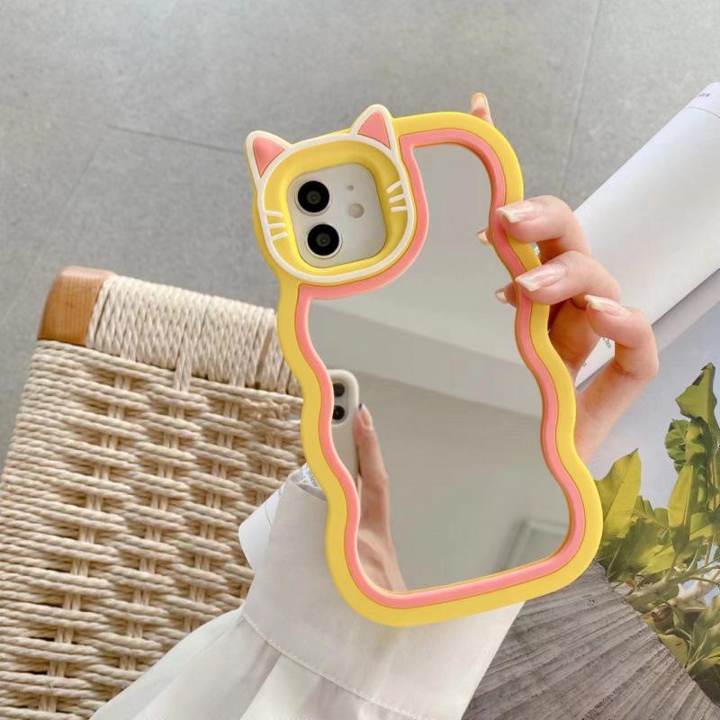 Cartoon Cat KT Makeup Mirror Case for iPhone 14.