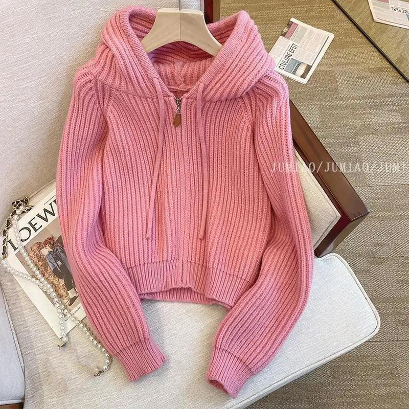 Damen Frühling Herbst Weiche Kapuzenstrickjacke Damen Innen Langarmtop