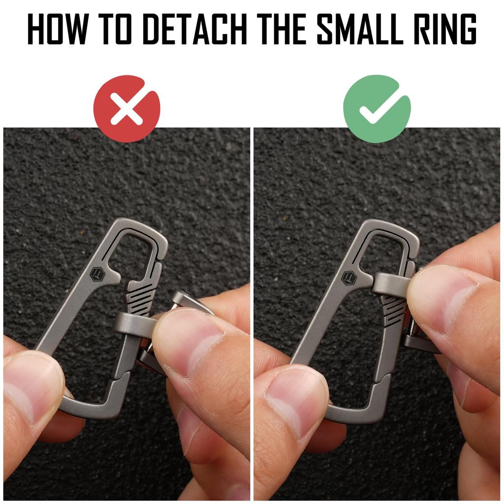 KeyUnity KM16SW Titanium Carabiner Keychain Clip Quick Release D-Ring Keychain with Key Ring, Lightweight, 2 Colors Available: Silver/PVD Black