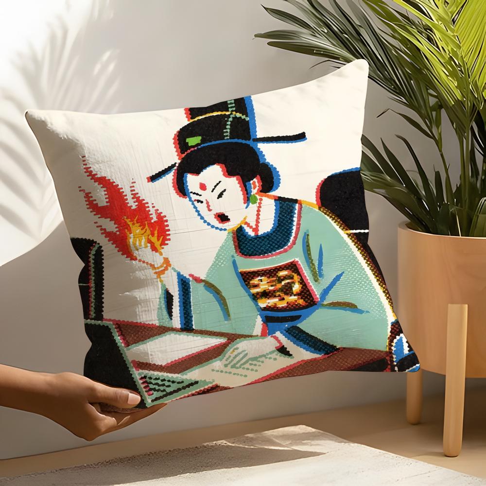 3 Retro Japanese Style Prints Pillow Case Home Living Room Decoration Linen Pillowcover Pillow Cases Cushion Cover