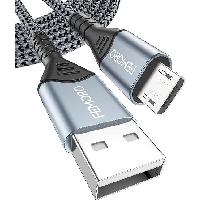 FEMORO USB to Micro USB Cable 10 ft Long 480Mbps Data Transfer & 12W Charging, MicroUSB 2.0 Charger Cord 10ft for PS4 Old Kindle Android Phones 1