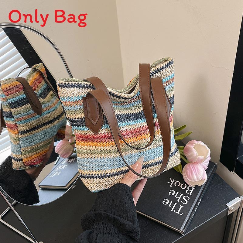 Street Style Woven Shoulder Bag With Causal Design And Large Capacity For Beach Trips