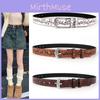 Boho Inspired Leather Belt With Cutout Pattern And Metal Pin Closure For Womens Fashion