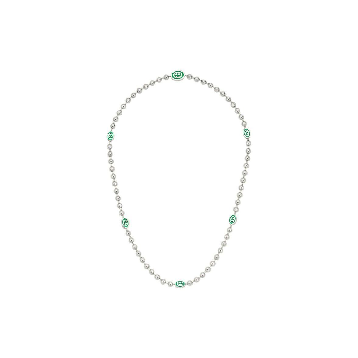 Gucci Interlocking Double G Pattern Glossy 925 Silver Necklace Unisex necklace Green 701611-J8410-8414 Dust Bag+Box (Random Color)