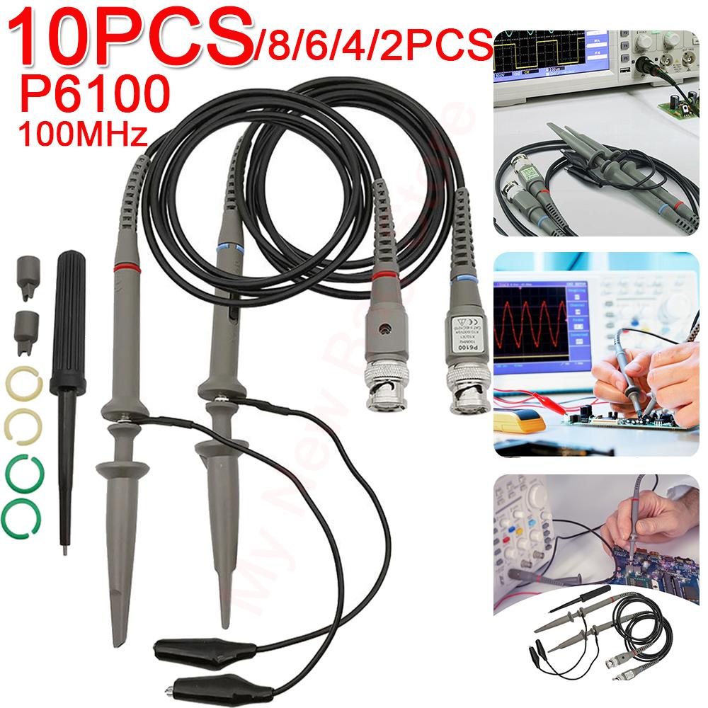 2-10PCS P6100 BNC Oscilloscope Probe Kit High Precision Scope Analyzer Alligator Clip Probes Test Leads 100MHz Oscilloscope Part