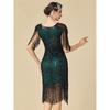 Women's Plus Size 1920s Gatsby Flapper Dress, Sequin Beaded Short Sleeve Fringe Evening Gown For Party & Pr