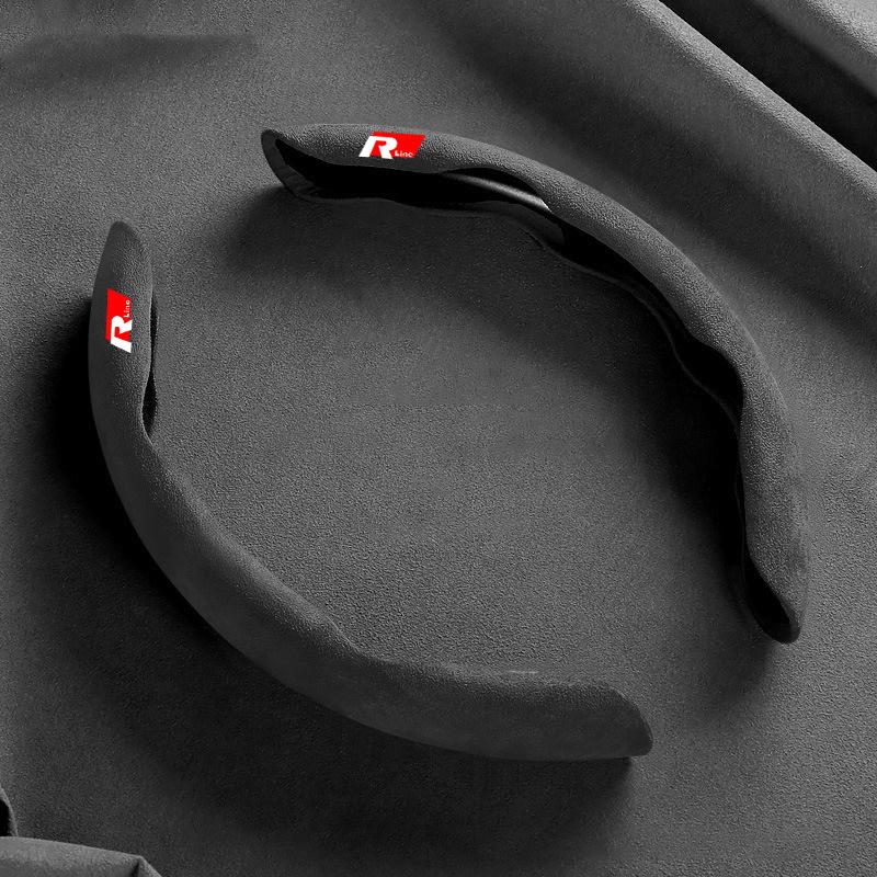 2pcs Car Suede Steering Wheel Cover Sweat-absorbin Non-Slip For VW Rline Tiguan Passat Auto Protector Decoration Accessories ZY2