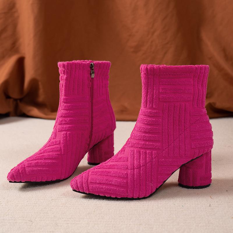 2026 New Women's Pointed High Heel Short Boots Fashionable Suede Coarse Heel Short Leg Boots Pointed To Look Thinner