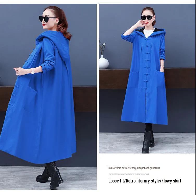 2025 Women's Warm Retro Ethnic Trench Coat - Fleece-lined, Thickened, Plus Size for Autumn/Winter