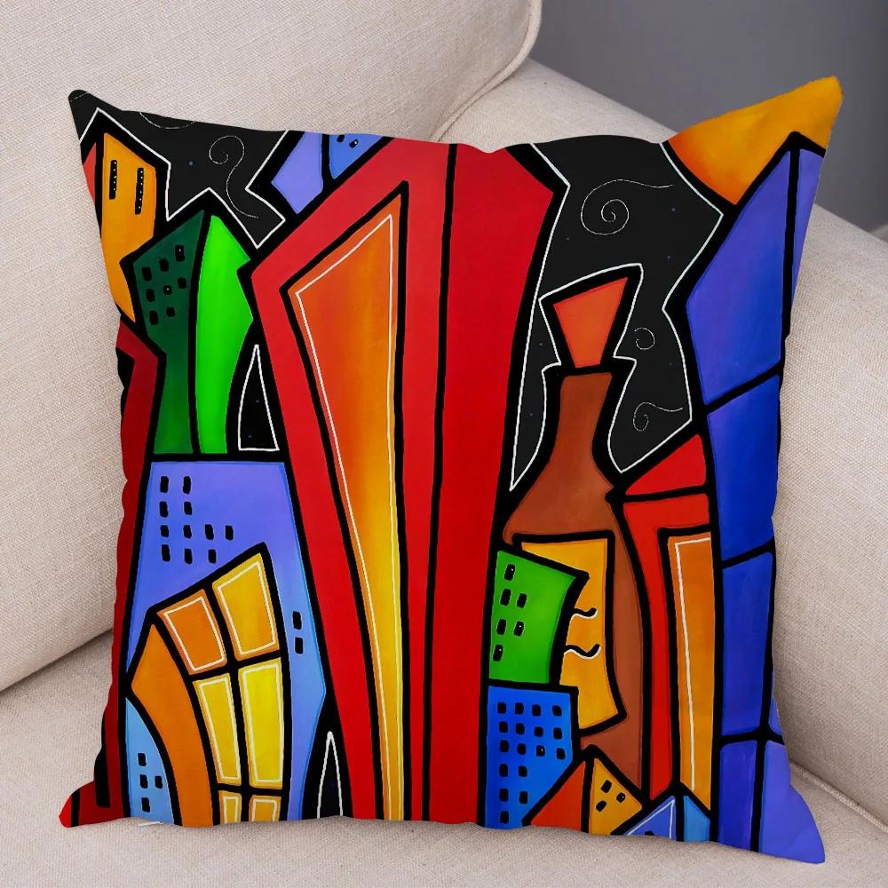 Abstract Painting Cushion Cover Decoration Nordic Style Colorful Cartoon Girl Pillowcase Sofa Home